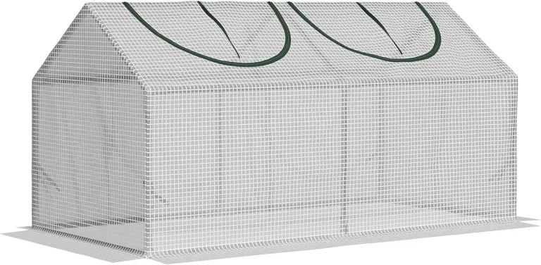 Outsunny Gewächshaus mit Fernster, PE-Gitterfolie, Foliengewächshaus aus Stahl, Treibhaus für Balkon, Garten, Tomatenhaus 120x60x60cm, Tomatengewächshaus für Gemüse, Blumen, Pflanzen, Weiß – Bild 1