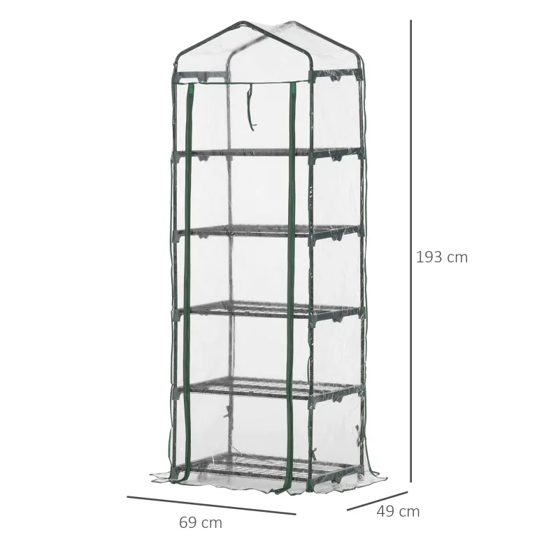 Outsunny Gewächshaus mit Rolltür, Regale, Winterfest Foliengewächshaus aus Stahl, Treibhaus für Balkon, Garten, Tomatenhaus 69 x 49 x 193 cm, Tomatengewächshaus für Tomaten, Blumen, Transparent – Bild 7