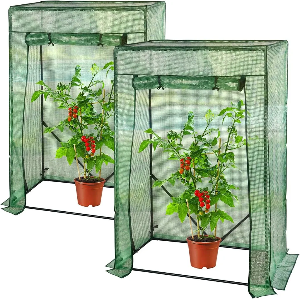 Royal Gardineer Foliengewächshaus: 2er-Set Tomaten-Folien-Gewächshäuser, Aufroll-Tür, 100x50x150 cm, grün (Gewächshaus Regal, Tomaten Gewächshaus Balkon, Abdeckhaube)