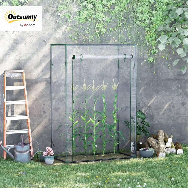 Outsunny Gewächshaus mit Tür, Winterfest Foliengewächshaus aus Stahl, Treibhaus für Balkon, Garten, Tomatenhaus 100x50x150cm, Tomatengewächshaus für Tomaten, Gemüse, Blumen, Pflanzen, Transparent – Bild 2
