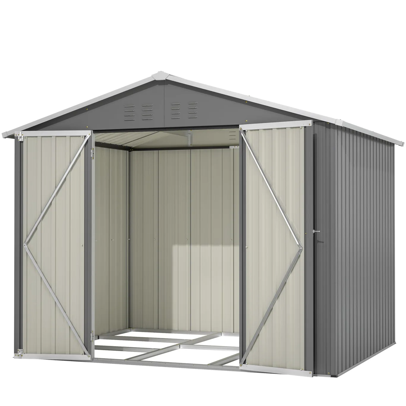Thanaddo 8×6ft Gerätehaus Metall Groß Geräteschuppen 240x192x191 cm mit Fundamentrahmen, Wetterfest Gartenhaus mit Satteldach & Abschließbarer Tür, Gartenschuppen für Outdoor Garten Hinterhof, Grau - Bild 1