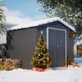 Thanaddo 8×6ft Gerätehaus Metall Groß Geräteschuppen 240x192x191 cm mit Fundamentrahmen, Wetterfest Gartenhaus mit Satteldach & Abschließbarer Tür, Gartenschuppen für Outdoor Garten Hinterhof, Grau - Thumbnail 2