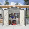 Thanaddo 8×6ft Gerätehaus Metall Groß Geräteschuppen 240x192x191 cm mit Fundamentrahmen, Wetterfest Gartenhaus mit Satteldach & Abschließbarer Tür, Gartenschuppen für Outdoor Garten Hinterhof, Grau - Thumbnail 8