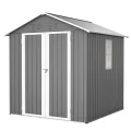 Thanaddo 8×6ft Gerätehaus Metall Groß Geräteschuppen 240x192x191 cm mit Fundamentrahmen, Wetterfest Gartenhaus mit Satteldach & Abschließbarer Tür, Gartenschuppen für Outdoor Garten Hinterhof, Grau - Thumbnail 9