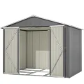 Thanaddo 8×6ft Gerätehaus Metall Groß Geräteschuppen 240x192x191 cm mit Fundamentrahmen, Wetterfest Gartenhaus mit Satteldach & Abschließbarer Tür, Gartenschuppen für Outdoor Garten Hinterhof, Grau - Thumbnail 1