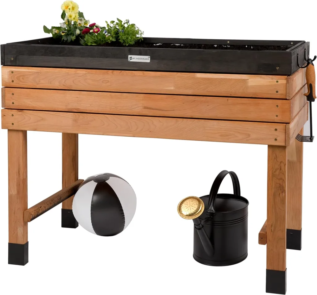 Großes Hochbeet aus Kirschbaum Holz für Garten Balkon Terrasse, Pflanzkasten Bausatz XL hochwertig rechteckig mit Innen-Folie, Kräuterbeet Pflanzenkasten deko, dunkel-braun schwarz