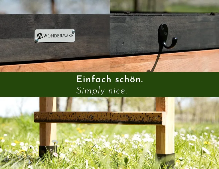 Großes Hochbeet aus Kirschbaum Holz für Garten Balkon Terrasse, Pflanzkasten Bausatz XL hochwertig rechteckig mit Innen-Folie, Kräuterbeet Pflanzenkasten deko, dunkel-braun schwarz – Bild 5