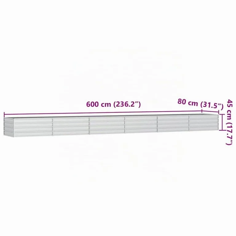 vidaXL Garten Hochbeet Pflanzkasten Pflanzbeet Gemüsebeet Blumenbeet Blumenkasten Frühbeet Gartenbeet Blumenkübel Pflanzkübel 600x80x45cm Verzinkter Stahl Silbern – Bild 3