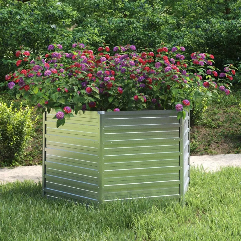 vidaXL Garten Hochbeet Pflanzkasten Pflanzbeet Gemüsebeet Blumenbeet Blumenkasten Frühbeet Gartenbeet Blumenkübel Pflanzkübel 129x77cm Verzinkter Stahl Silbern – Bild 2