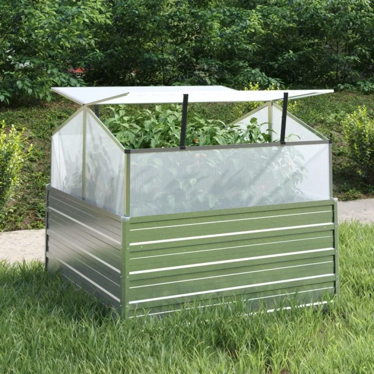 vidaXL Garten Hochbeet mit Gewächshaus Pflanzkasten Pflanzbeet Gemüsebeet Blumenbeet Blumenkasten Frühbeet Gartenbeet Blumenkübel Pflanzkübel 100x100x85cm Silbern – Bild 3