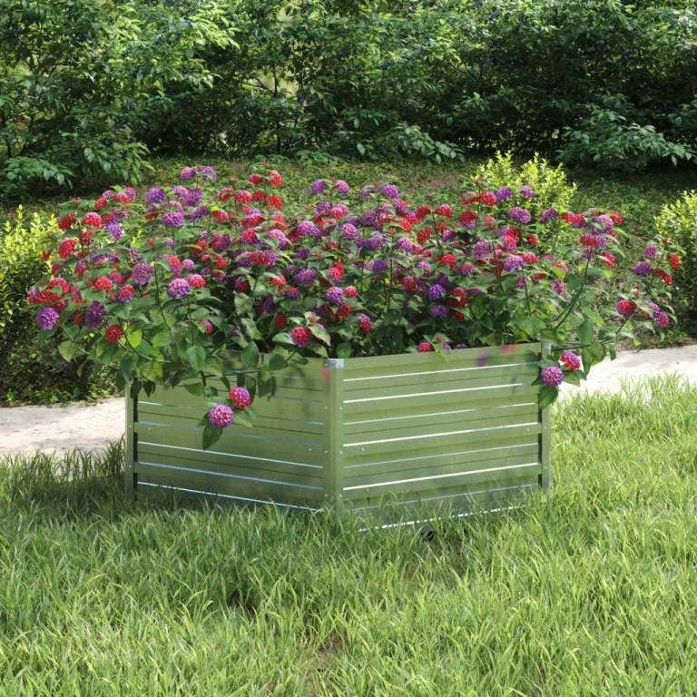 vidaXL Garten Hochbeet Pflanzkasten Pflanzbeet Gemüsebeet Blumenbeet Blumenkasten Frühbeet Gartenbeet Blumenkübel Pflanzkübel 129x45cm Verzinkter Stahl Silbern – Bild 3