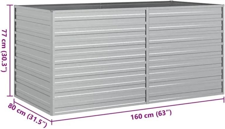 vidaXL Garten Hochbeet Pflanzbeet Gemüsebeet Pflanzkasten Blumenbeet Blumenkasten Frühbeet Pflanzkübel Blumenkübel 160x80x77cm Verzinkter Stahl Silbern – Bild 4
