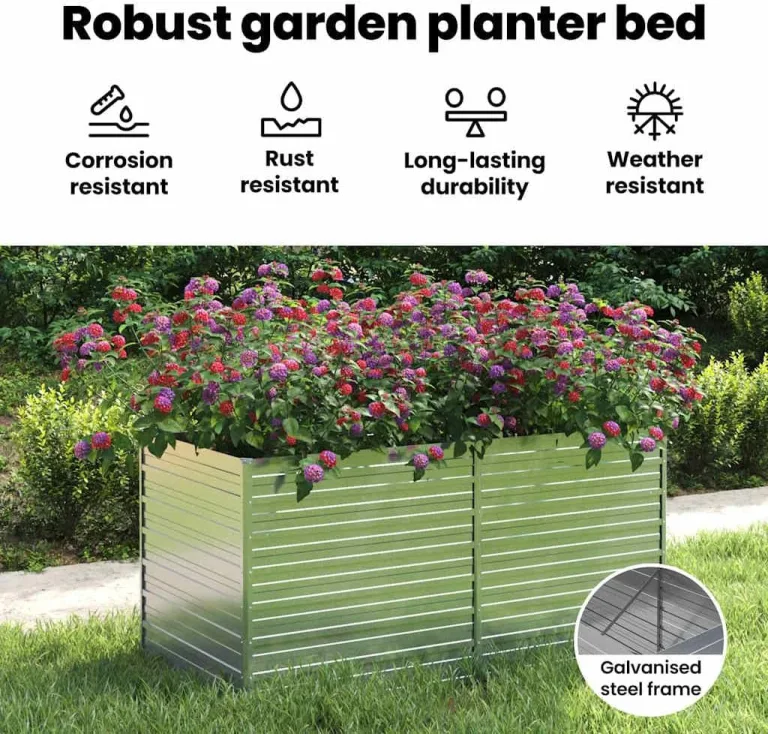 vidaXL Garten Hochbeet Pflanzbeet Gemüsebeet Pflanzkasten Blumenbeet Blumenkasten Frühbeet Pflanzkübel Blumenkübel 160x80x77cm Verzinkter Stahl Silbern – Bild 6