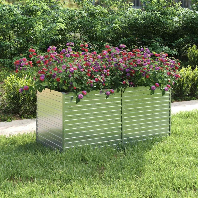 vidaXL Garten Hochbeet Pflanzbeet Gemüsebeet Pflanzkasten Blumenbeet Blumenkasten Frühbeet Pflanzkübel Blumenkübel 160x80x77cm Verzinkter Stahl Silbern – Bild 3
