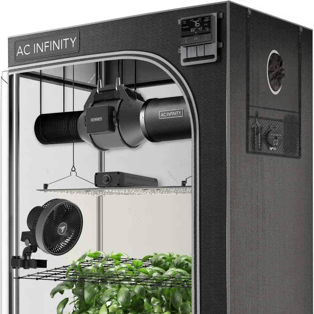 AC Infinity Advance Grow Zelt-System 60 x 120 x180 cm – 2-Pflanzen-Growset mit WLAN-Steuerung, automatisierter Belüftung und Vollspektrum Samsung LM301H LED Grow Light, 2000D Mylar-Zelt