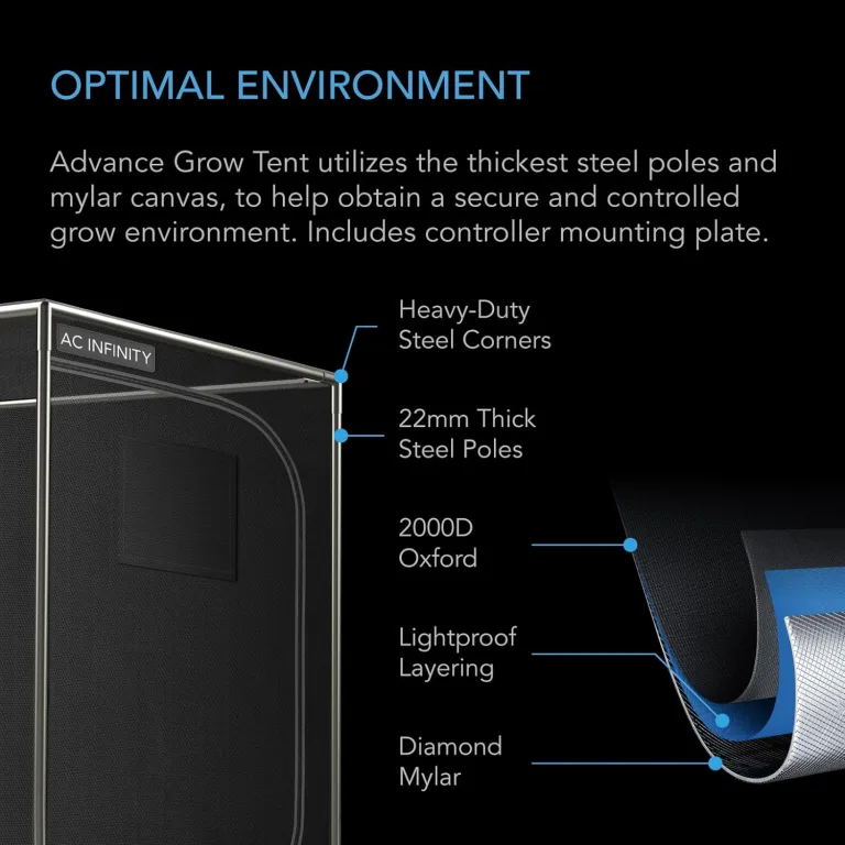AC Infinity Advance Grow Zelt-System 60 x 120 x180 cm – 2-Pflanzen-Growset mit WLAN-Steuerung, automatisierter Belüftung und Vollspektrum Samsung LM301H LED Grow Light, 2000D Mylar-Zelt – Bild 7