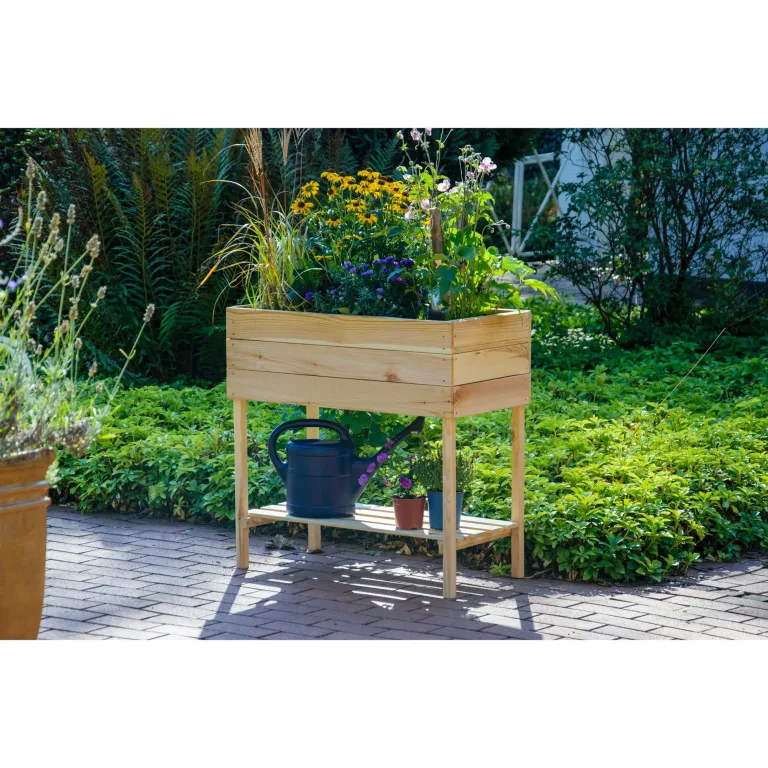 dobar 58176FSCe breites Hochbeet aus Holz mit Ablageboden - Frühbeet Bausatz für Gemüse - Kräuter im Garten und Balkon - L (80 x 40 x 78 cm)- Natur – Bild 7