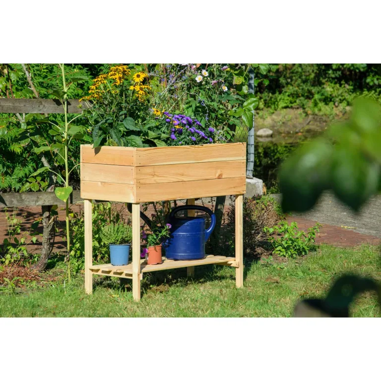 dobar 58176FSCe breites Hochbeet aus Holz mit Ablageboden - Frühbeet Bausatz für Gemüse - Kräuter im Garten und Balkon - L (80 x 40 x 78 cm)- Natur – Bild 9