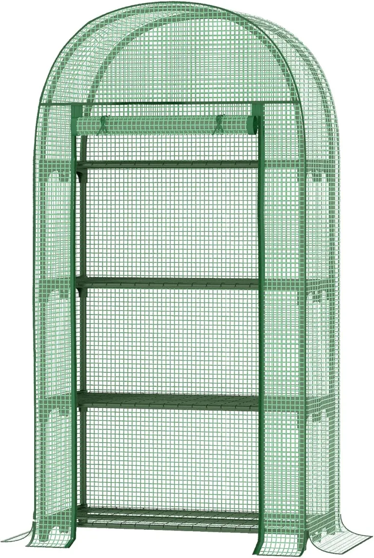 Outsunny Foliengewächshaus Balkon mit 4 Ablagen Mini Gewächshaus Treibhaus Tomatenhaus Pflanzenhaus Frühbeet Metall Grün 80 x 49 x 160 cm – Bild 1