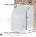 Outsunny Foliengewächshaus Tomatengewächshaus mit Mesh Fenster, Treibhaus mit aufrollbaren Türen, Anzuchthaus mit UV Schutz, Weiß, 200 x 100 x 215 cm - Thumbnail 4