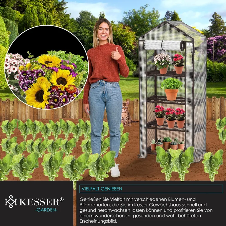 KESSER® Premium Foliengewächshaus Gewächshaus mit 4 Etagen - 69 x 50 x 158 cm Treibhaus mit 4 Regalen - Platzsparend, Hochwertiges Anzuchthaus Garten Balkon Stabil & Einfach zu Montieren – Bild 6