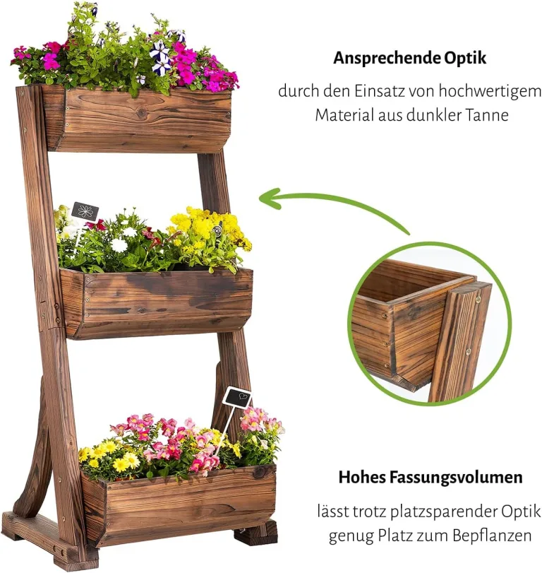 empasa Hochbeet Blumenkasten Kräuterbeet Frühbeet Pflanzkübel Pflanzkasten aus Holz für Garten, Balkon und Terrasse, Ausführung:Raise 3-62 x 47 x 119 cm – Bild 4