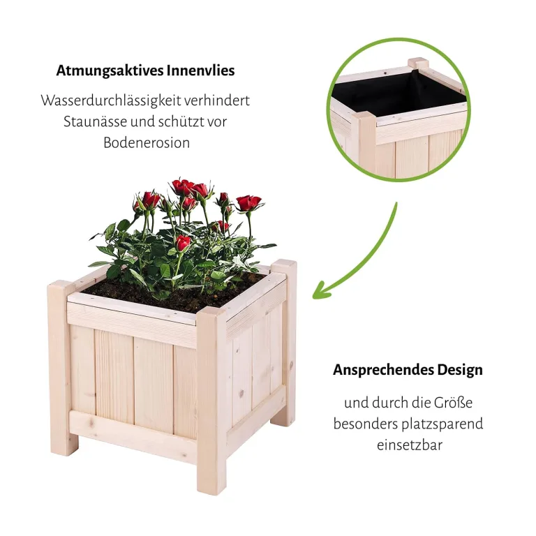 empasa Hochbeet Blumenkasten Kräuterbeet Frühbeet Pflanzkübel Pflanzkasten aus Holz für Garten, Balkon und Terrasse, Ausführung:Bloom S - 30 x 30 x 30 cm – Bild 5