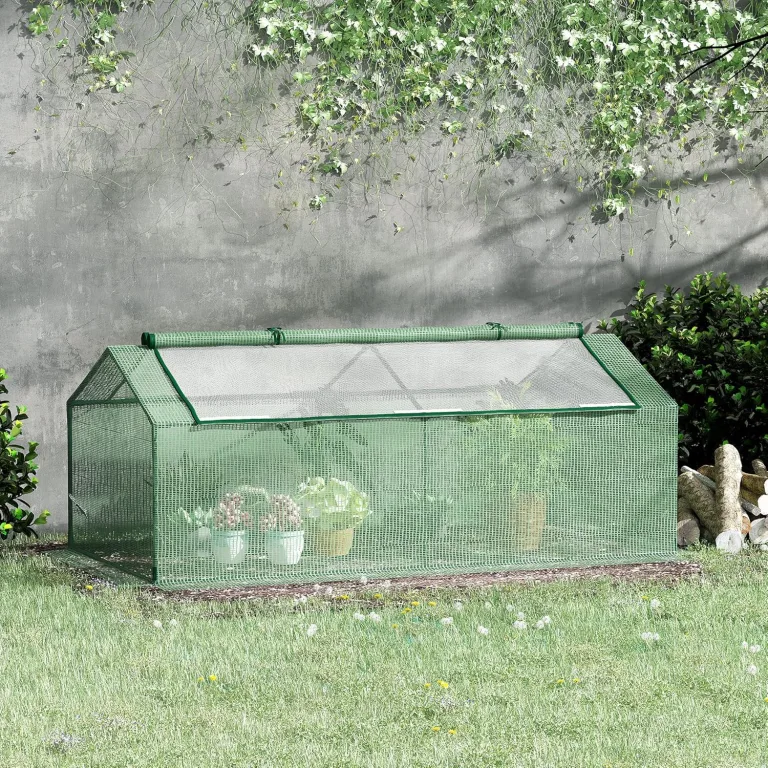 Outsunny Foliegewächshaus mit Fenster Treibhaus Tomatenhaus Frühbeet 180 x 90 x 70 cm Grün – Bild 2