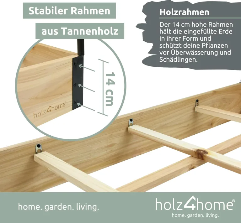 holz4home® Gemüsebeet aus Tannenholz I 115x80x68 cm I Treibhaus mit Abnehmbarer Folie I inkl. Gartenhandschuhe & Einlegevlies I Frühbeet Anzuchtbeet Gartenbeet Blumenbeet Hochbeet – Bild 3
