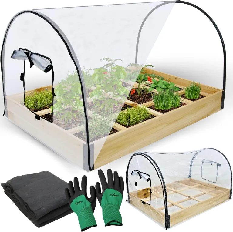 holz4home® Gemüsebeet aus Tannenholz I 115x80x68 cm I Treibhaus mit Abnehmbarer Folie I inkl. Gartenhandschuhe & Einlegevlies I Frühbeet Anzuchtbeet Gartenbeet Blumenbeet Hochbeet – Bild 1