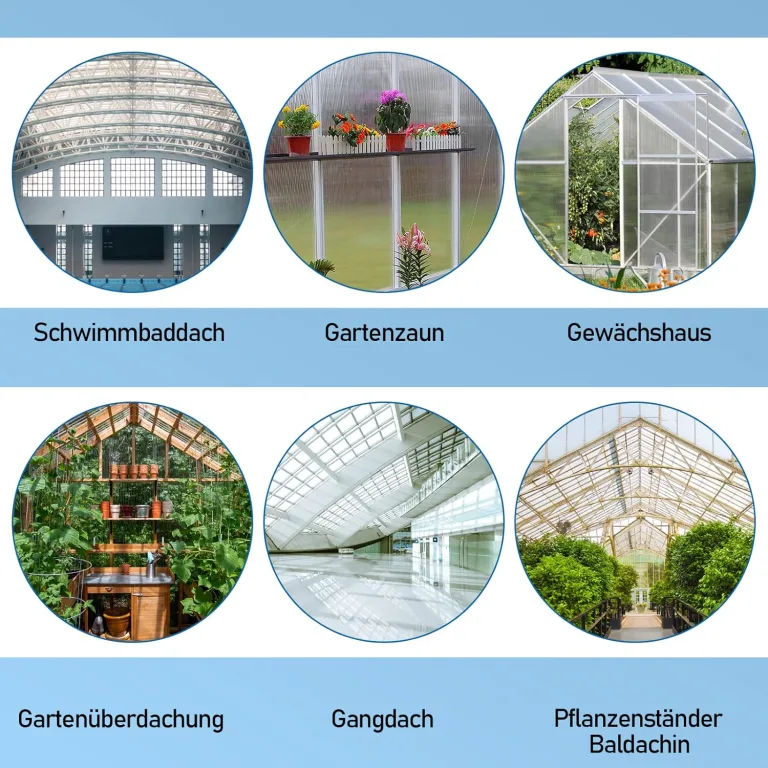 Hohlkammerstegplatten für Gewächshaus Garten Treibhaus Ersatzplatten 14x Polycarbonat Doppelstegplatte (1210 x 605 x 4mm) =10,25 m² – Bild 8