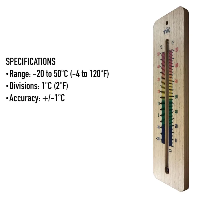 Holzthermometer für den Innenbereich, traditionelles Raumtemperatur-Thermometer, 215 mm, ideal für Zuhause, Büro, Kinderzimmer, Gewächshaus, Schuppen oder Garage, Holz, Wandthermometer, mehrfarbig – Bild 7