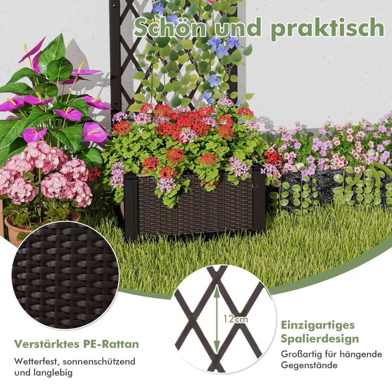 GOPLUS Blumenkasten mit Rankgitter, Hochbeet mit Spalier für Kletterpflanzen & Topfpflanzen, Tiefes Pflanzbeet mit Drainagelöchern für Balkon, Hinterhof & Garten (Braun, 40 x 40 x 122 cm) – Bild 5