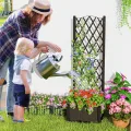 GOPLUS Blumenkasten mit Rankgitter, Hochbeet mit Spalier für Kletterpflanzen & Topfpflanzen, Tiefes Pflanzbeet mit Drainagelöchern für Balkon, Hinterhof & Garten (Braun, 40 x 40 x 122 cm) - Thumbnail 9