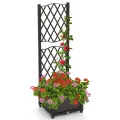GOPLUS Blumenkasten mit Rankgitter, Hochbeet mit Spalier für Kletterpflanzen & Topfpflanzen, Tiefes Pflanzbeet mit Drainagelöchern für Balkon, Hinterhof & Garten (Braun, 40 x 40 x 122 cm) - Thumbnail 1
