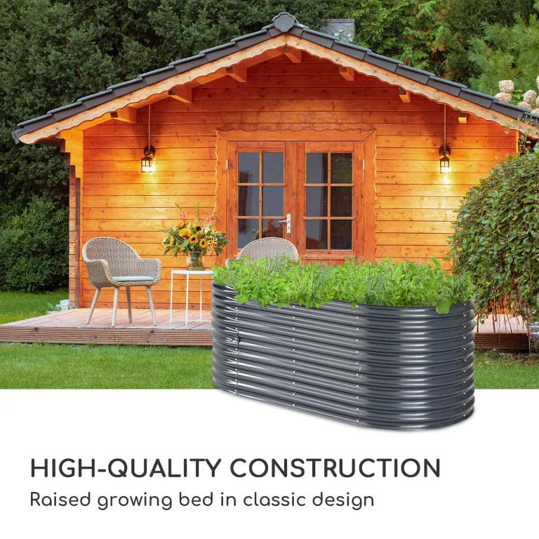 blumfeldt Hochbeet, Großes Kräuterbeet Einfacher Aufbau, Garten & Balkon, Freistehendes Gemüsebeet für Blumen, Obst & Gemüse, aus Metall, Gartenbeet 200 x 80 x 100 cm, Grau – Bild 2