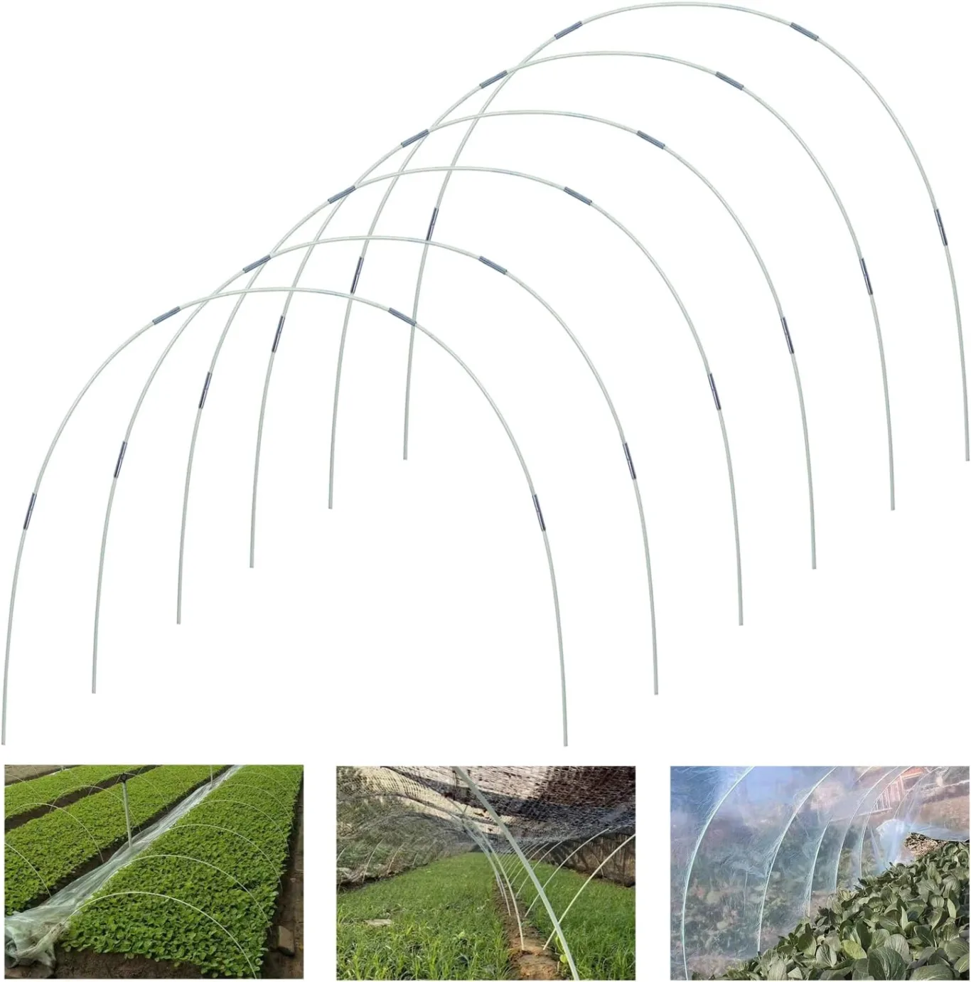 Gewächshaus-Hoops 30 Stück 7 Ft Abnehmbaren Gewächshaus-Ringe für Pflanzenabdeckung Folientunnel Gewächshausreifen bögen Kunststoff Glasfaser Pflanztunnel for Gartenstoff Gartenpfähle (Weiß) - Bild 1