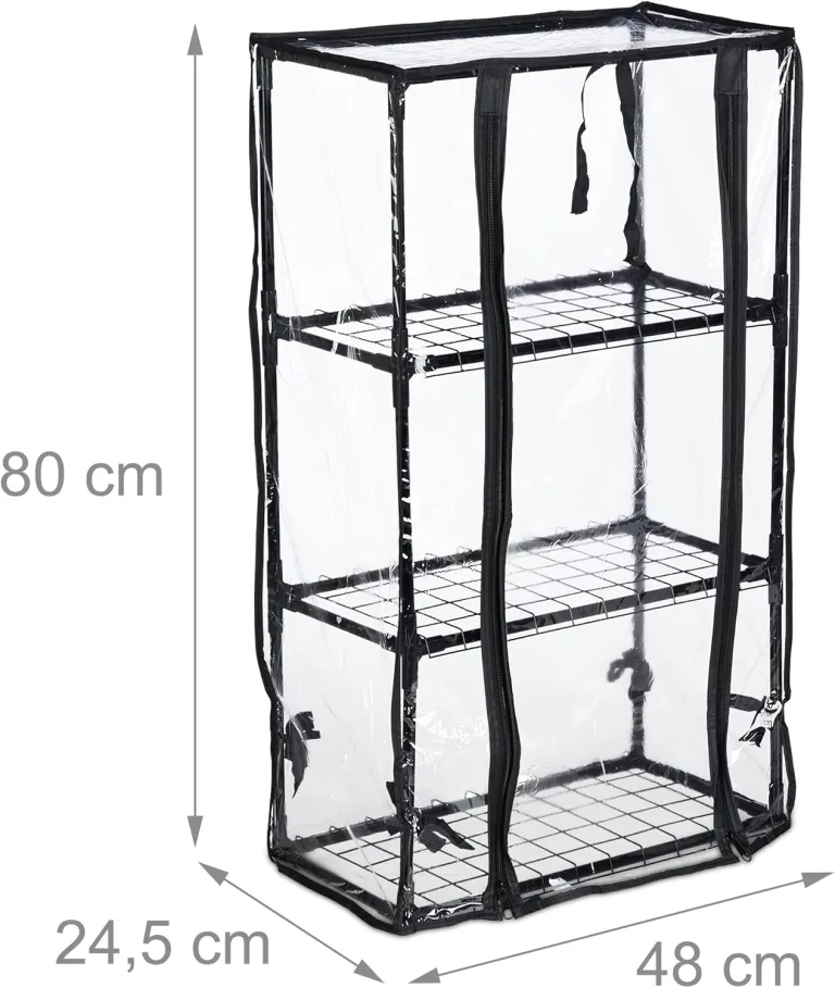 Relaxdays Gewächshaus Balkon, PVC-Folie, Stahl, HBT: 80 x 48 x 24,5 cm, Foliengewächshaus 3 Ebenen, schwarz/transparent – Bild 4