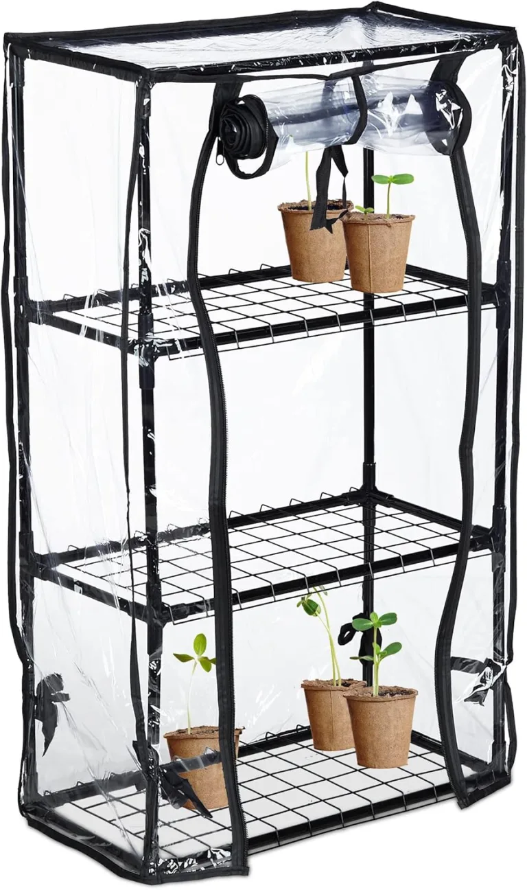 Relaxdays Gewächshaus Balkon, PVC-Folie, Stahl, HBT: 80 x 48 x 24,5 cm, Foliengewächshaus 3 Ebenen, schwarz/transparent – Bild 1