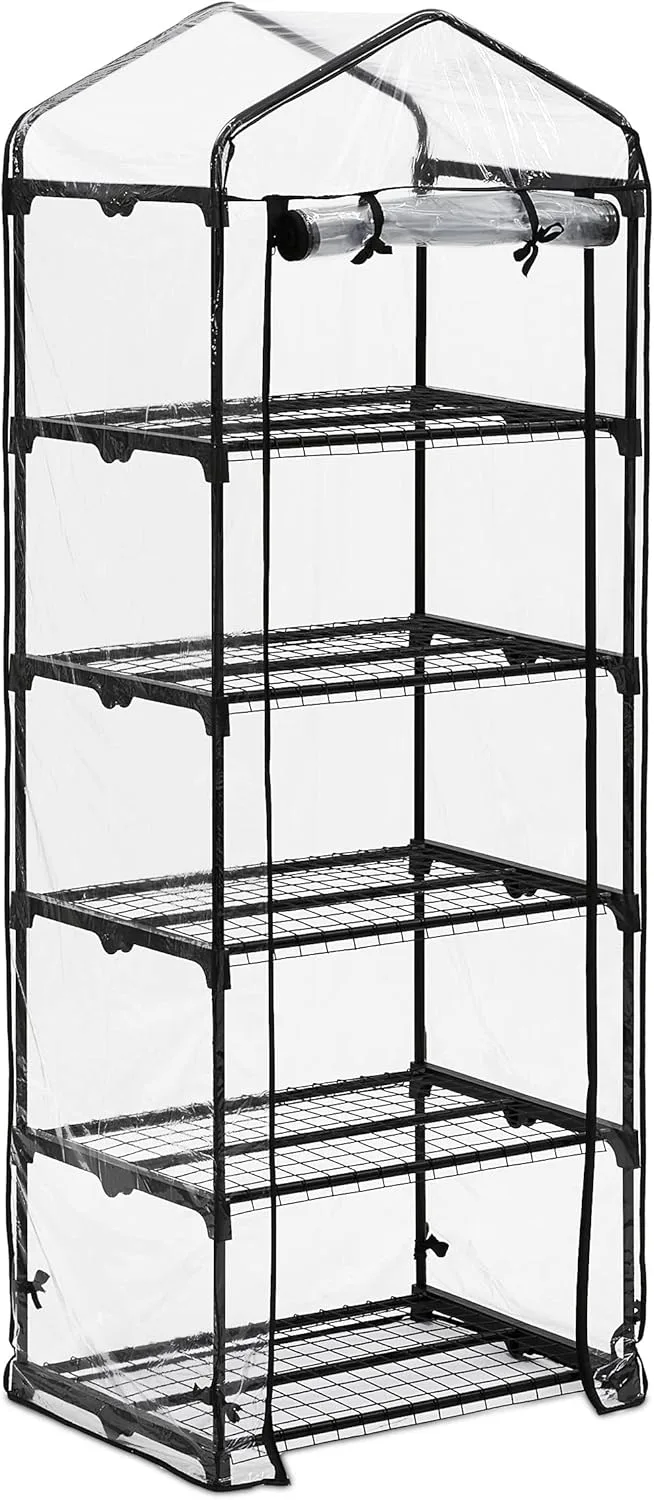 Relaxdays Gewächshaus Balkon, PVC-Folie, Eisen, HxBxT: 192 x 69 x 50 cm, Foliengewächshaus 5 Ebenen, schwarz/transparent - Bild 1