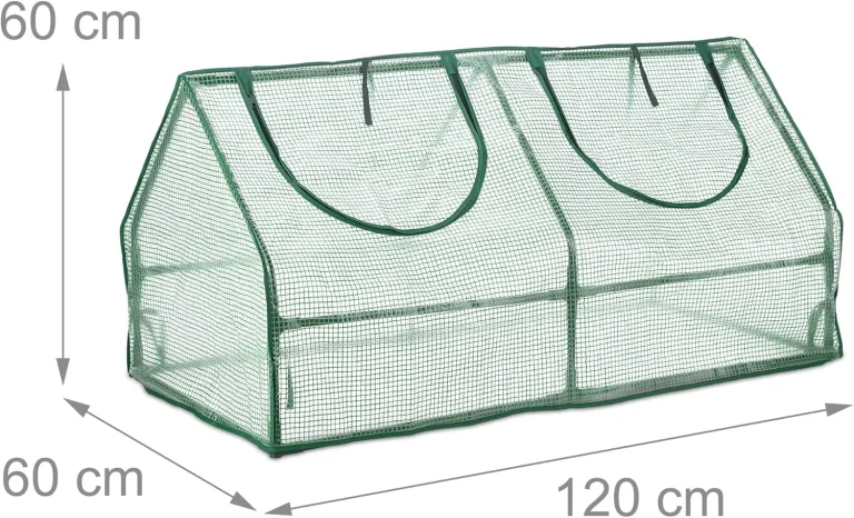 Relaxdays Folienfrühbeet, HBT: 60 x 120 x 60 cm, 2 Fenster, Spitzdach, Frühbeet, Aufzucht, Gewächshaus, PE, dunkelgrün – Bild 5
