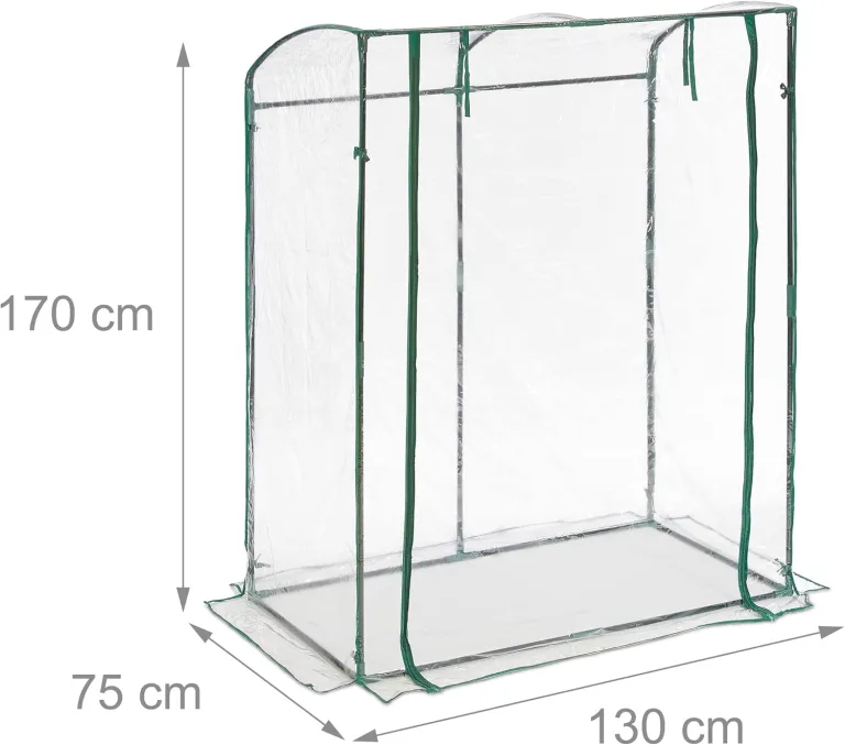 Relaxdays Tomatengewächshaus, PVC-Folie, HBT: 170 x 130 x 75 cm, begehbares Foliengewächshaus mit Tür, transparent/grün – Bild 4