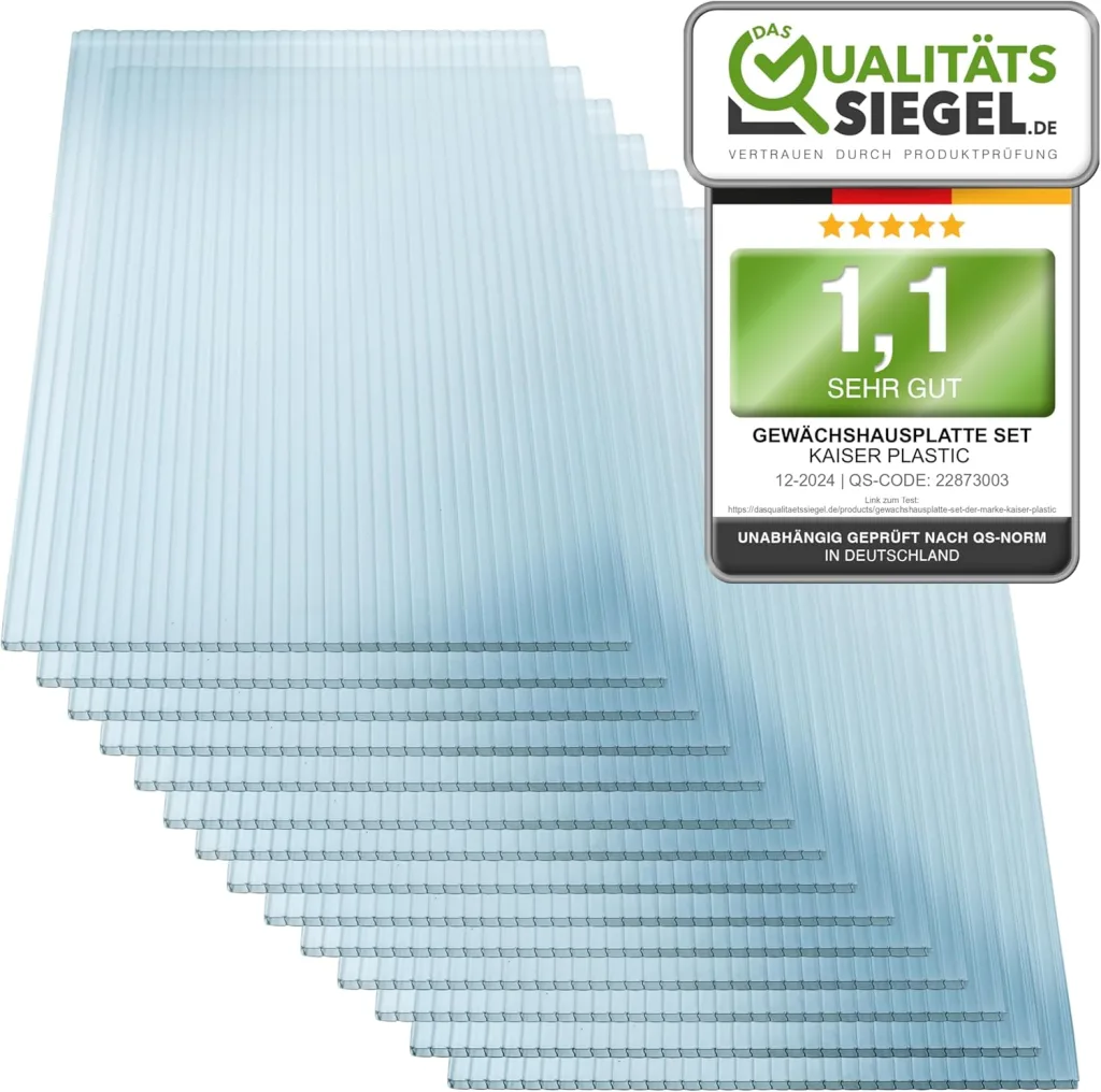 KAISER PLASTIC® Xtra Strong | 8er Set Gewächshausplatten| Stärke 8mm | 605 x 1210 mm | Polycarbonat (PC) | 5,85 m2 | Gewicht: 1200g/m2 | Hohlkammerplatte - Doppelstegplatte