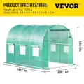 VEVOR Begehbares Tunnel-Gewächshaus, 3 x 2,1 x 2,1 m, tragbares Pflanzen-Heißhaus mit verzinkten Stahlrahmen, 1 Oberbalken, diagonale Stangen, Reißverschlusstür und 6 aufrollbaren Fenstern, grün - Thumbnail 7