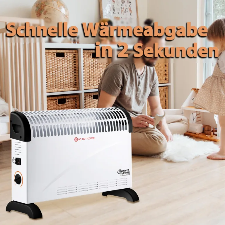 DONYER POWER 2KW Konvektor mit Thermostat – Leise – Wandmontage | 3 Heizstufen (750W/1250W/2000W) – Leiser Betrieb – Stand- & Wandmontage – Sofort einsatzbereit – Bild 2