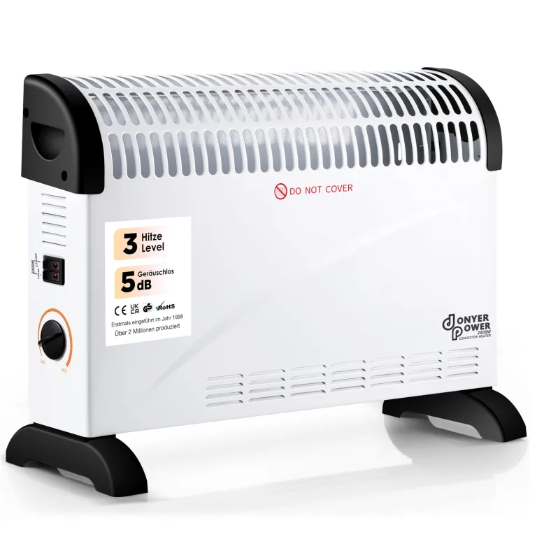 DONYER POWER 2KW Konvektor mit Thermostat – Leise – Wandmontage | 3 Heizstufen (750W/1250W/2000W) – Leiser Betrieb – Stand- & Wandmontage – Sofort einsatzbereit – Bild 1