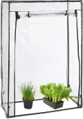 Relaxdays Tomatengewächshaus, PVC-Folie, HBT 150 x 100 x 50 cm, begehbar, Foliengewächshaus mit Tür, transparent/schwarz - Thumbnail 1