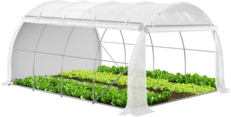 VOUNOT® Gewächshaus Foliengewächshaus, Seitenwände Aufrollbar Winterfest, Tomatenhaus Folientunnel, 3x2x2m 6m², Weiß – Bild 9