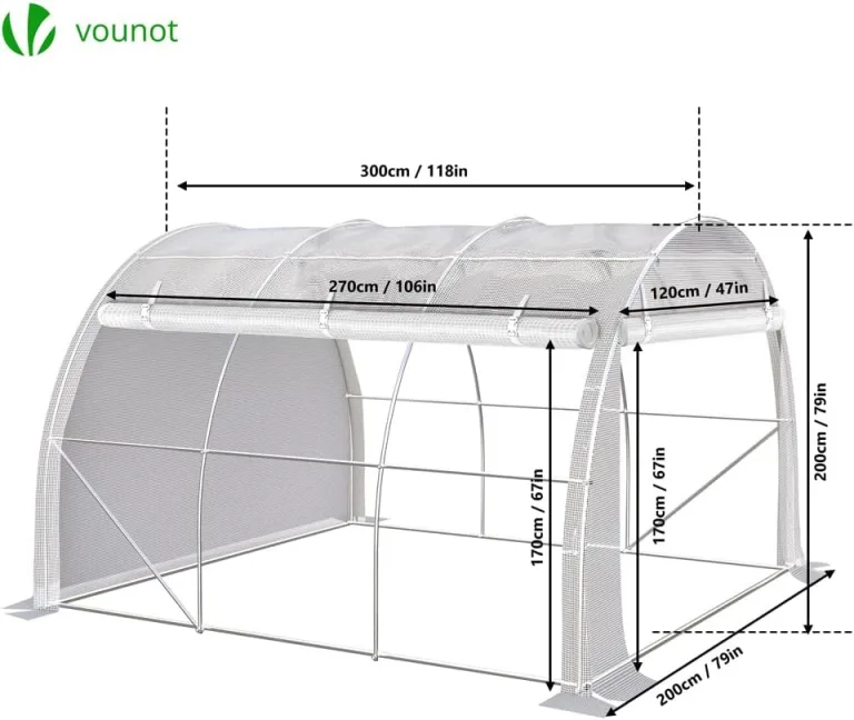 VOUNOT® Gewächshaus Foliengewächshaus, Seitenwände Aufrollbar Winterfest, Tomatenhaus Folientunnel, 3x2x2m 6m², Weiß – Bild 3
