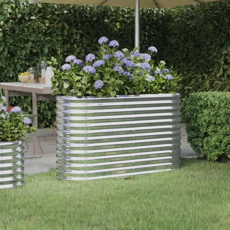vidaXL Hochbeet, Wetterfestes Hochbeet für Garten Balkon Terrasse, Kräuterhochbeet zum Selber Bauen, Pflanzkasten aus Metall, Verzinkter Stahl Silbern – Bild 2